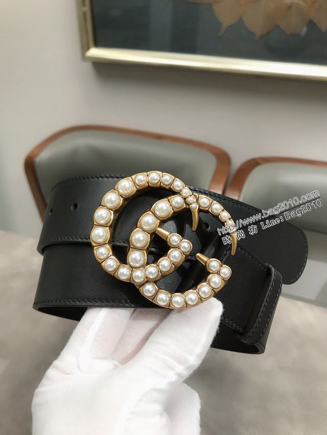 Gucci女士皮帶 古奇珍珠扣雙面牛皮腰帶  jjp1846
